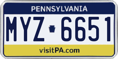 PA license plate MYZ6651
