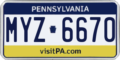PA license plate MYZ6670