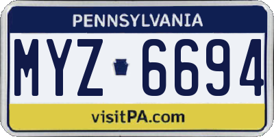 PA license plate MYZ6694
