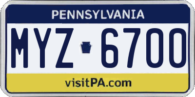 PA license plate MYZ6700