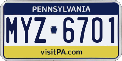 PA license plate MYZ6701