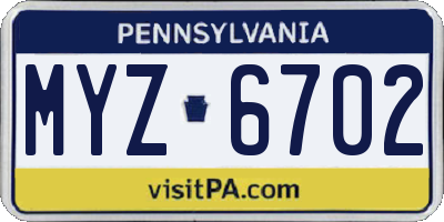 PA license plate MYZ6702