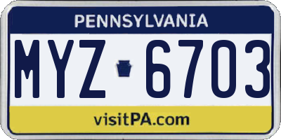 PA license plate MYZ6703