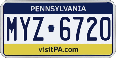 PA license plate MYZ6720