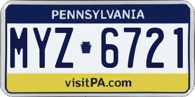 PA license plate MYZ6721