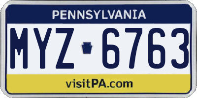 PA license plate MYZ6763