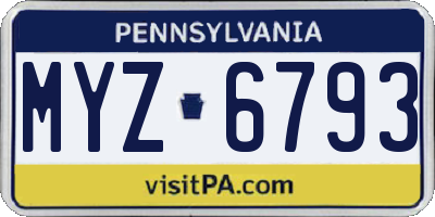PA license plate MYZ6793