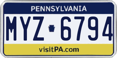 PA license plate MYZ6794