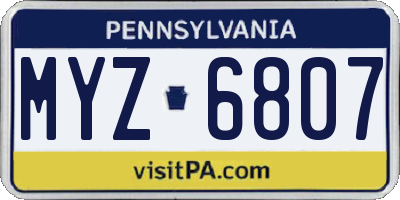 PA license plate MYZ6807