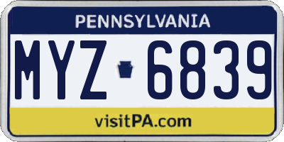 PA license plate MYZ6839