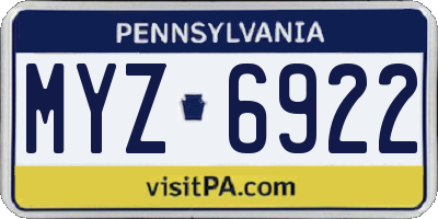 PA license plate MYZ6922