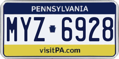 PA license plate MYZ6928