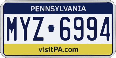 PA license plate MYZ6994