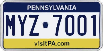 PA license plate MYZ7001