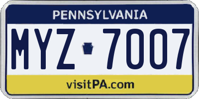PA license plate MYZ7007