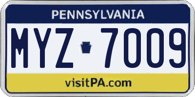 PA license plate MYZ7009
