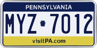 PA license plate MYZ7012