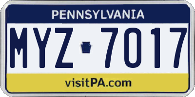 PA license plate MYZ7017