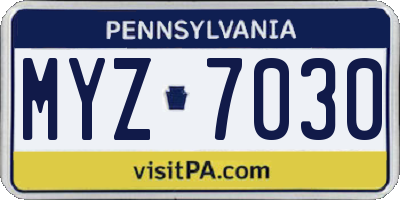 PA license plate MYZ7030