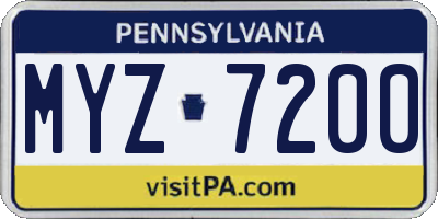 PA license plate MYZ7200
