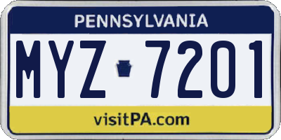 PA license plate MYZ7201
