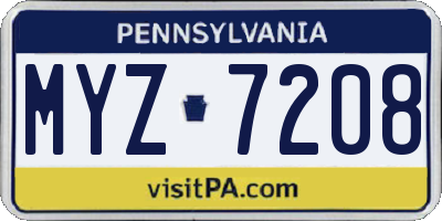 PA license plate MYZ7208