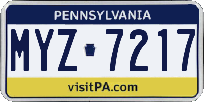 PA license plate MYZ7217