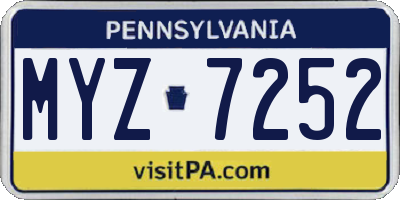 PA license plate MYZ7252