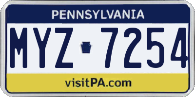 PA license plate MYZ7254