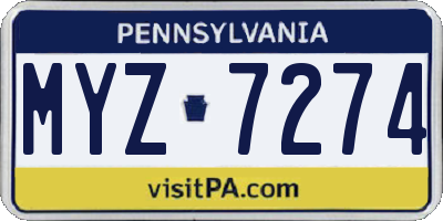 PA license plate MYZ7274