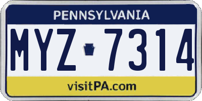 PA license plate MYZ7314