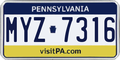 PA license plate MYZ7316