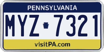 PA license plate MYZ7321