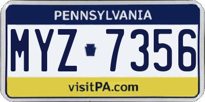 PA license plate MYZ7356