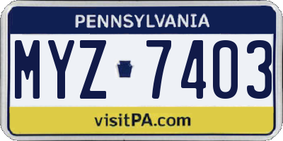 PA license plate MYZ7403