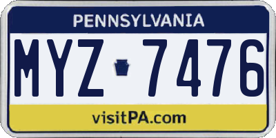 PA license plate MYZ7476