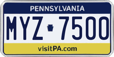 PA license plate MYZ7500