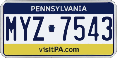 PA license plate MYZ7543