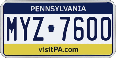 PA license plate MYZ7600