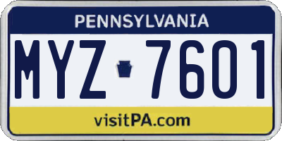 PA license plate MYZ7601