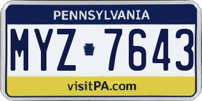 PA license plate MYZ7643