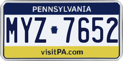 PA license plate MYZ7652