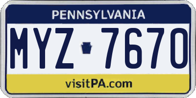 PA license plate MYZ7670