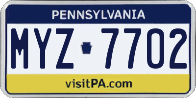 PA license plate MYZ7702