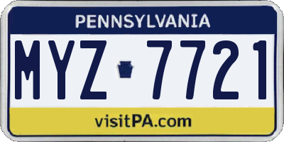PA license plate MYZ7721
