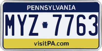 PA license plate MYZ7763