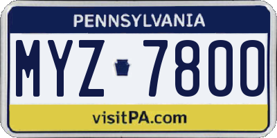 PA license plate MYZ7800