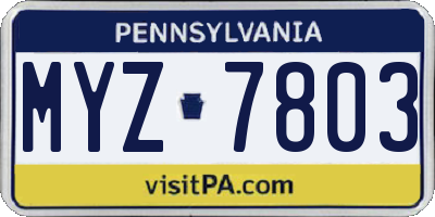 PA license plate MYZ7803
