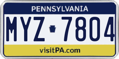 PA license plate MYZ7804
