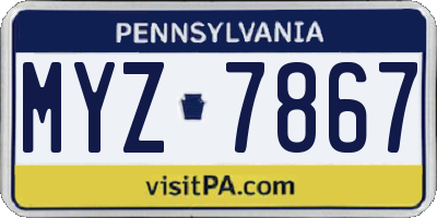 PA license plate MYZ7867